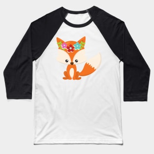 Spring Animals, Cute Fox, Little Fox, Flowers Baseball T-Shirt